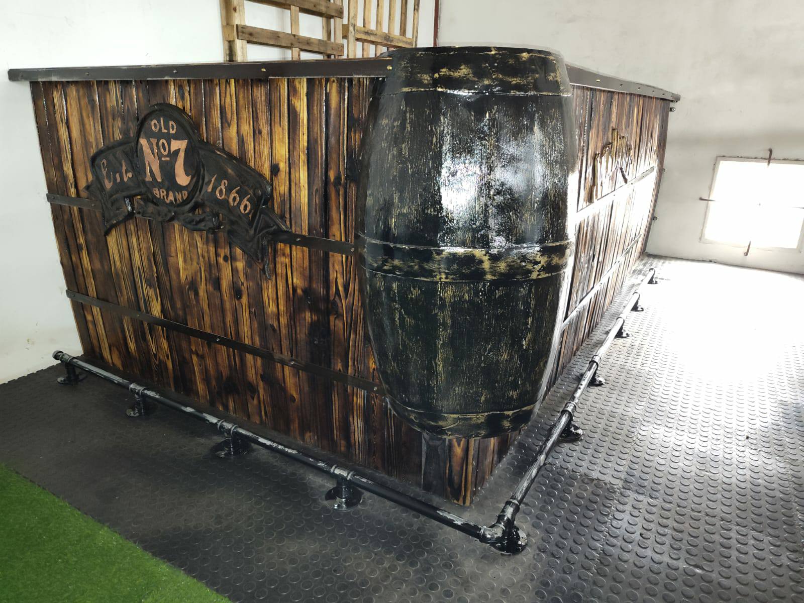 Rustic custom bar counter with barrel detail